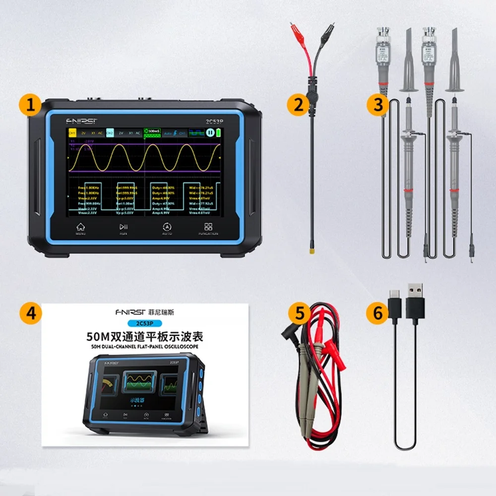 3in1 Dual Channel Digital 50MHz 250Ms/S Oscilloscope 19999 Counts True RMS Multimeter Diode 0-10MHz Touch LCD Signal Generator