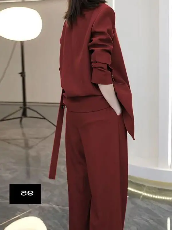 

Loose Wide Leg Pants Two Piece Set Anti-Aging Big Sister Spring Summer Casual High Waist Long Sleeve Fashion Ensemble