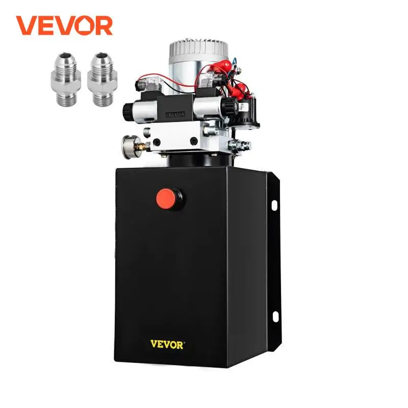 VEVOR Hydraulic Pump Power Unit 12V Dump Trailer Double Acting 15 Quart with Brass Pressure Gauge Car Lift Suit for Auto Repair