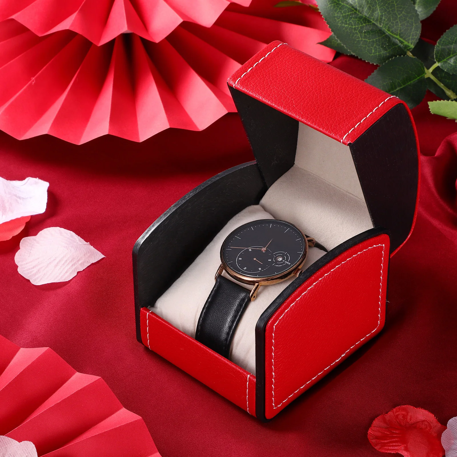 

Gift Box For Jewelry Storage Pu Single Watch Case Clamshell Design Watch Box Exquisite Organizer