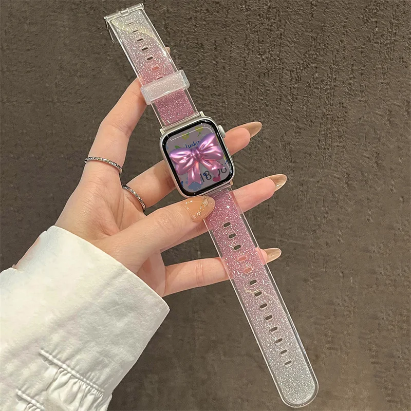 Glitter Gradual Change Clear Strap For Apple Watch Band 49mm 45 41 44mm 38 42 40 Correa Silicone Band For iWatch Series 8 7 SE 6