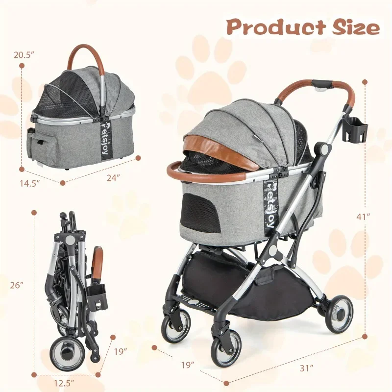 

Pet Stroller Detachable Trolley 4-Wheel Foldable Dogs Stroller Aluminum 15kg Dog Travel Stroller Pushchair Jogger Pet Suplies