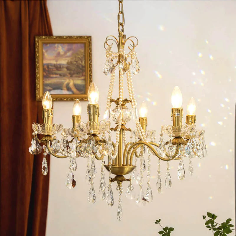 

Crystal Candle Chandeliers 2024 Home LED Copper Ceiling Lighting Fixture Long Classical Hanging Lamps for Living Room Lustres