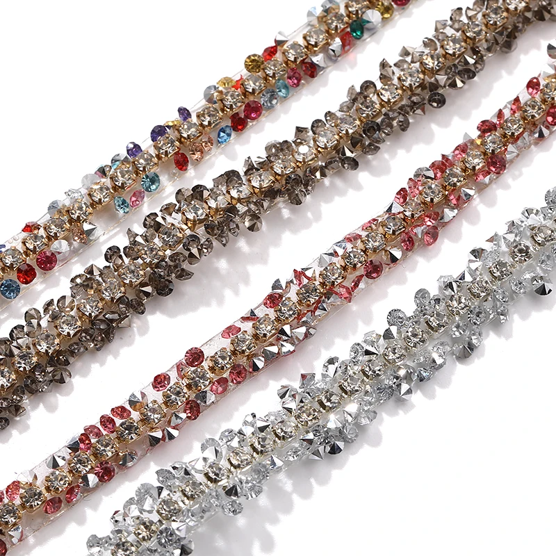 

1 yard 0.9cm Resin Rhinestone Claw Chain Self-Adhesive Crystal DIY Belt for Wedding Dress Decoration and Costume Crafting