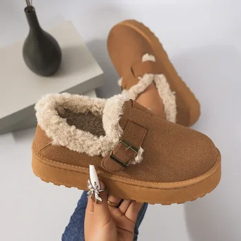 Nieuwe Winter Damesschoenen Boken Schoenen Pluche Mode Retro Bonenschoenen Katoenen Dames Zool Slippers Plateau Dameslaarzen