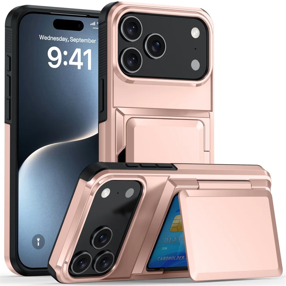 Classic Solid Color Hard Phone Case for iPhone Air 18 17 16 15 14 Plus 13 12 11 Pro Max with Rear Hidden Card Slots