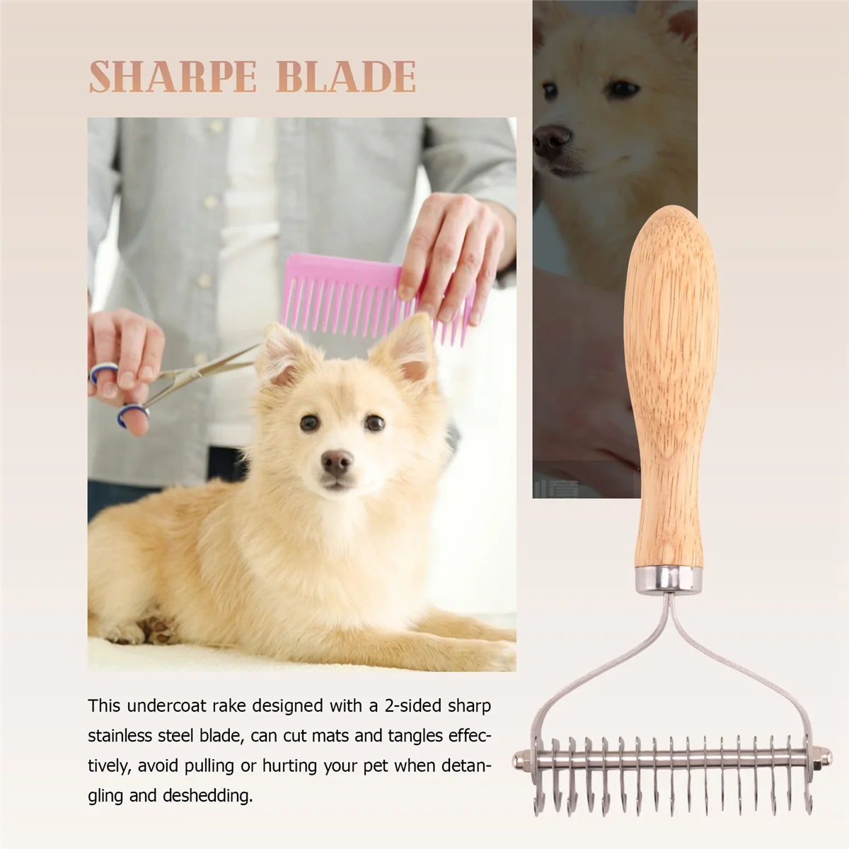 Pet Grooming Brush, 2 Sided Undercoat Rake for Dogs & Cats,Safe Dematting Comb & Deshedding Tool for Matted Hair/Tangles