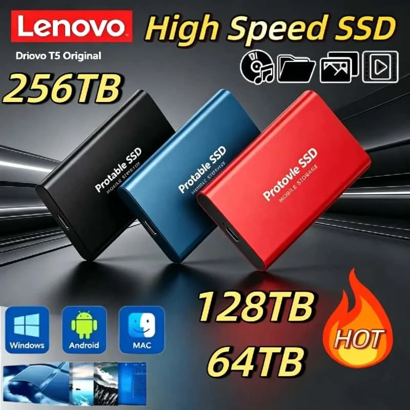 

Genuine Lenovo T5 Portable External SSD 2TB 4TB USB 3.1 High Speed Mini Solid State Drive Large Capacity Memory Flash Disk