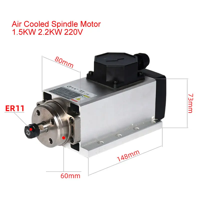 800W 1.5W 2.2KW 3.5KW 4.5KW 6KW CNC Spindle Motor 220V 380V Air Cooled Milling Machine Z Axis Shaft ER20 ER25 ER32 Collet Chuck