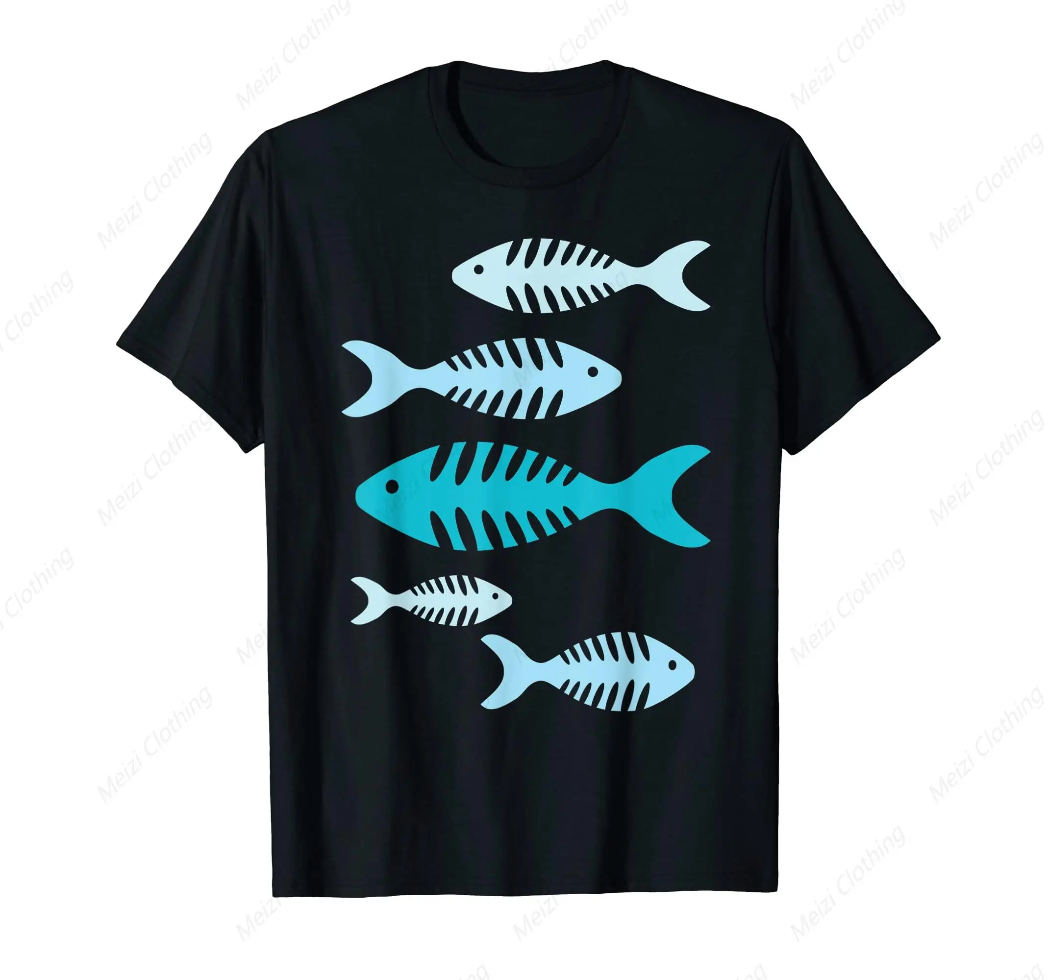 Fun Fish Bone Hip Hop Street T-shirt Fashion Personalized Short Sleeve Men's and Women's Cotton Casual T-shirts