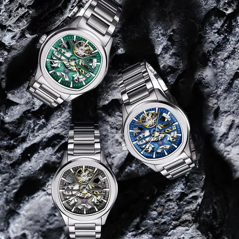 Luxury Large Mechanical Watch 2027 Waterproof Automatic Simple Skeleton Design Silicone Strap Outdoor Watches Affordable Gift