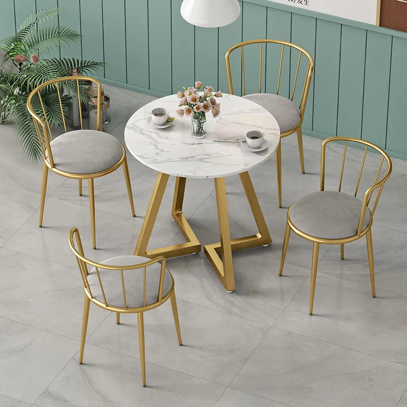 Nordic Leisure Small Round Table Reception Negotiation Table And Chair Combination Cafe Milk Tea Shop Leisure Bar Marble Dining