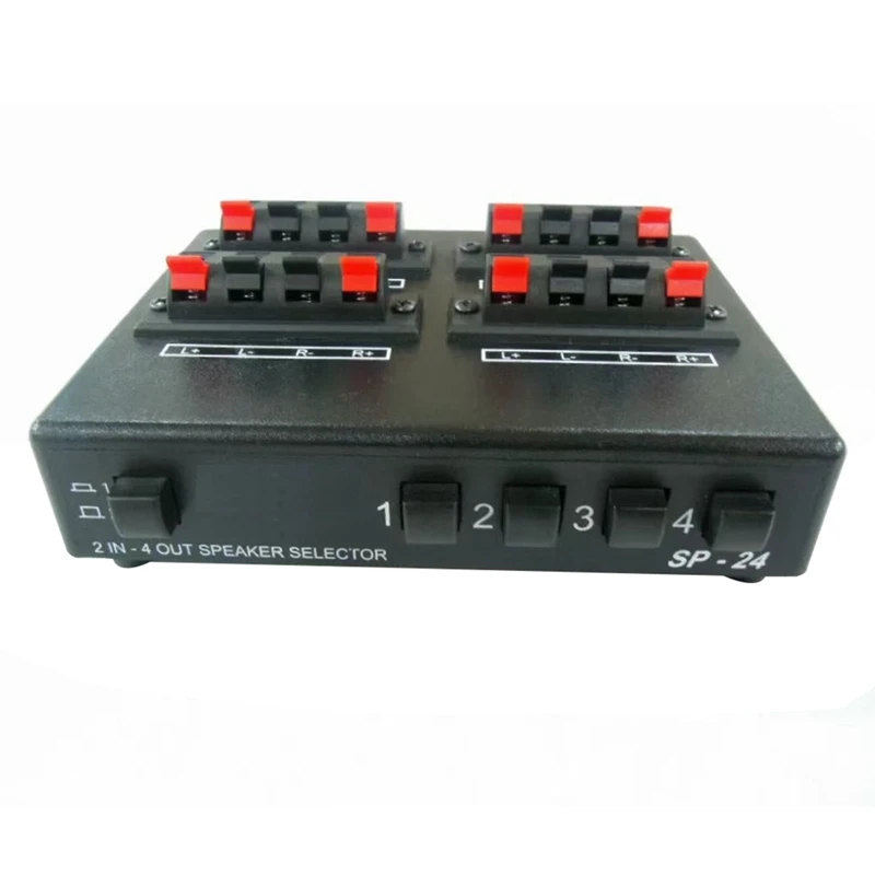 SP-24 Mini 2-IN-4-OUT Stereo Audio Selector Amplifier Switcher Box Speaker Splitter Easy Install