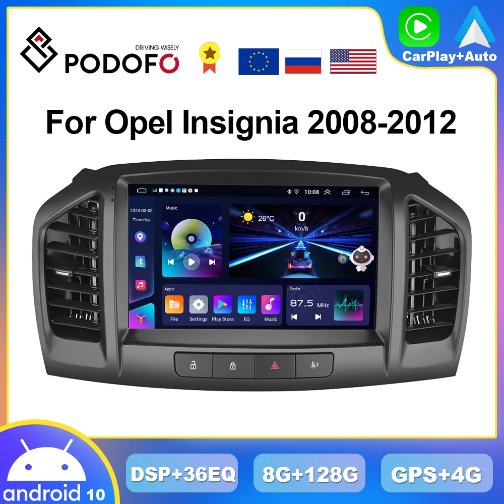 

Podofo 4G CarPlay Android Radio For Opel Insignia 2008-2012 Car Multimedia Player 2din GPS Stereo AI Voice Autoradio Head Unit