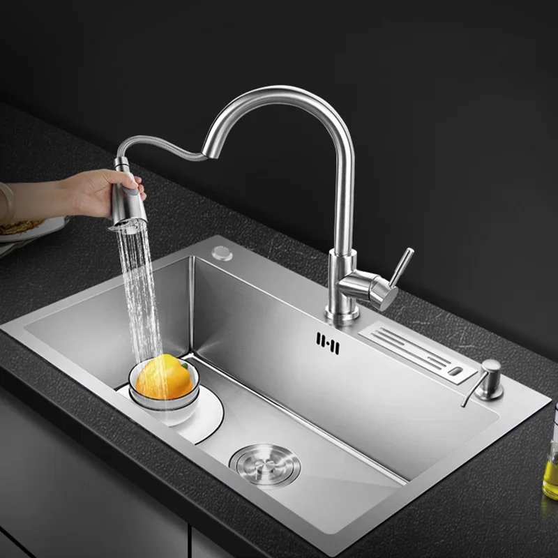 

304Stainless Steel Kitchen Sink With Tool Rest Topmount Single Bowl kitchen Vegetable Washing Basin Sink Faucet Drain Accessorie
