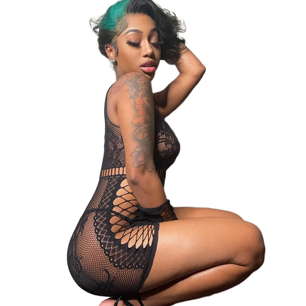 

New Sexy Fashion Women's Mini Dress See Through Hollow Out O Neck Half Sleeve Wrapped Dress Elegant Dress Sexy Night Clubwear