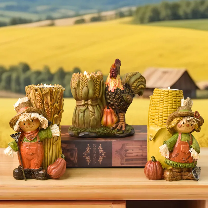 

Creative rural scarecrow Thanksgiving harvest festival pumpkin desktop figurine ornaments resin crafts