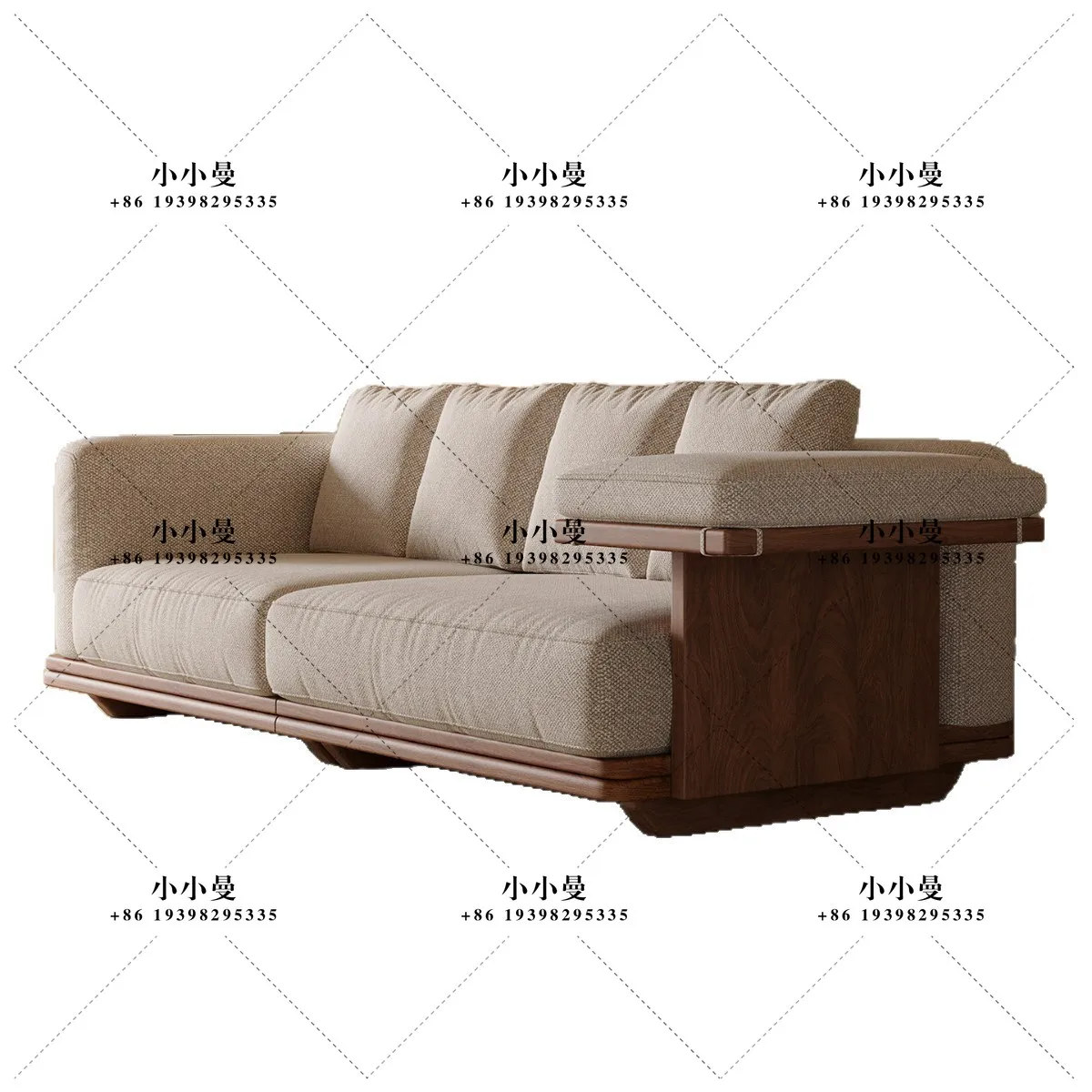 Song's aesthetic Italian minimalist black walnut solid wood cotton and linen fabric leisure chair combination