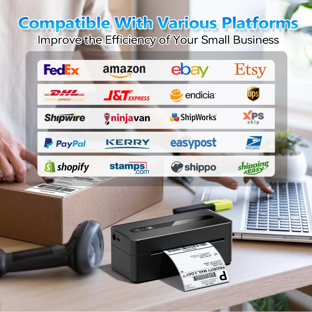 2025 جديد 2411BT 4x6 طابعة ملصقات حرارية بلوتوث لاسلكية لشحن الأعمال الصغيرة، متعددة OS ومنصة متوافقة