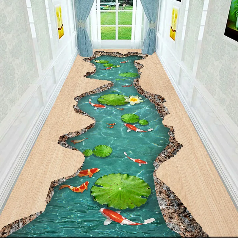 New 3D Print Hotel Corridor Runner Carpet Decoration Kitchen Aisle Non-slip Washable Mat Easy Cleaning Foldable Wedding Long Rug