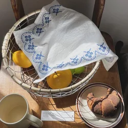 Pure Cotton Retro Embroidery Meal Mat 29*37cm Exquisite Table Napkin Square Simple Desktop Decoration Mat Food Photography