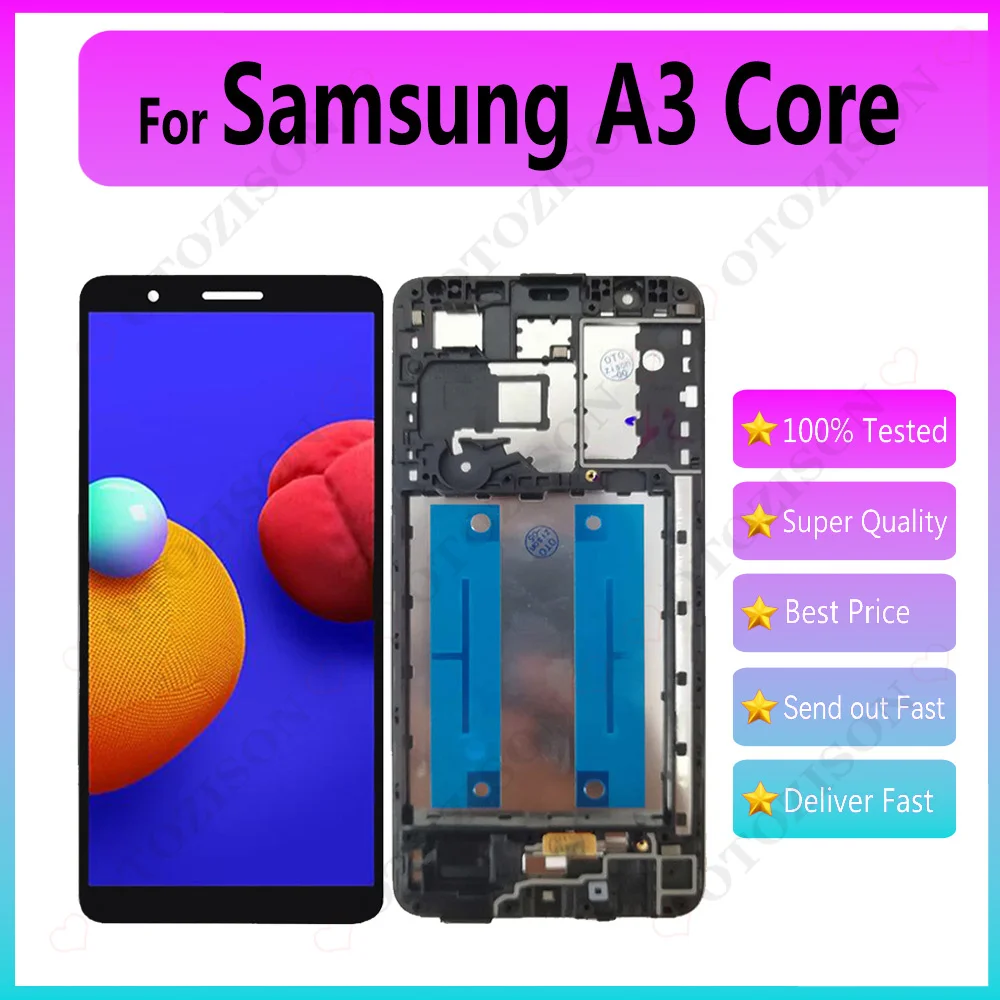 5.3 "amoled para samsung galaxy a3 core lcd com tela de exibição do quadro sensor toque digitador assembléia a3 núcleo substituição da tela