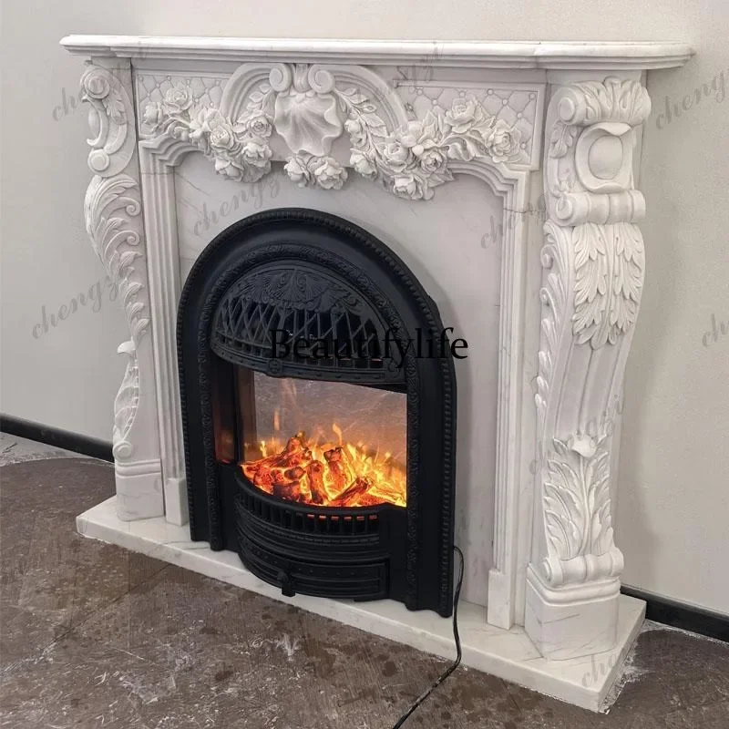 K153 Marble fireplace natural boutique stone hand-carved heating core ornamental fireplace