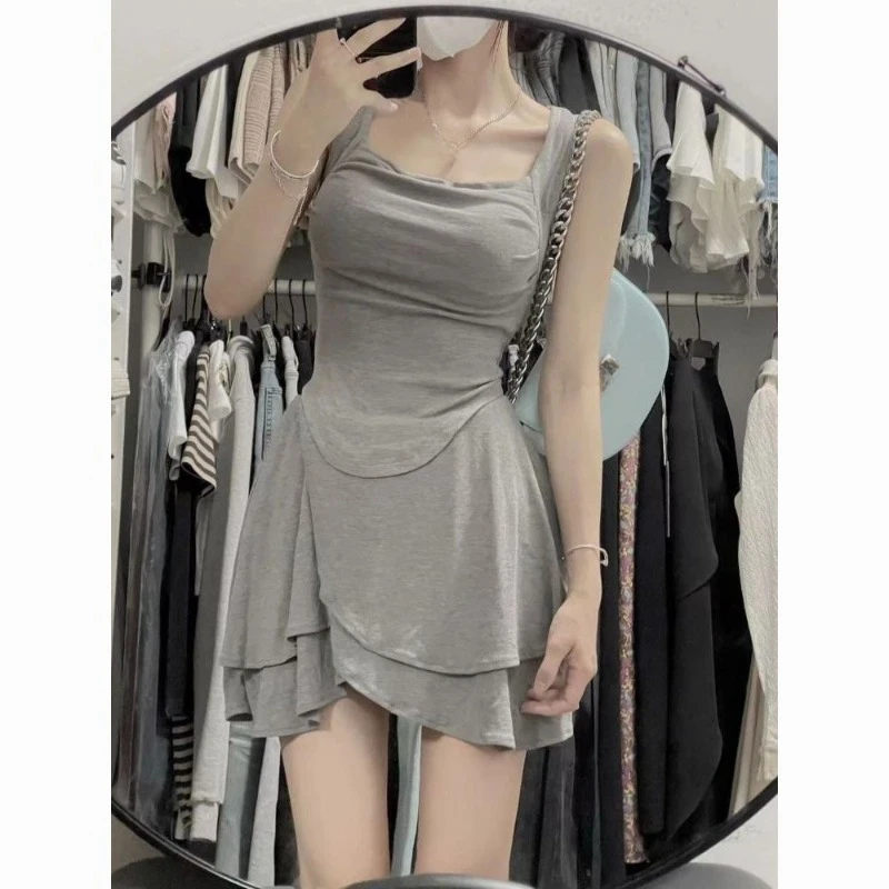 Pure Libido Hottie Irregularity Camisole Female Summer New Temperament High Waist A-line Skirt Two-piece Advanced Little Fellow