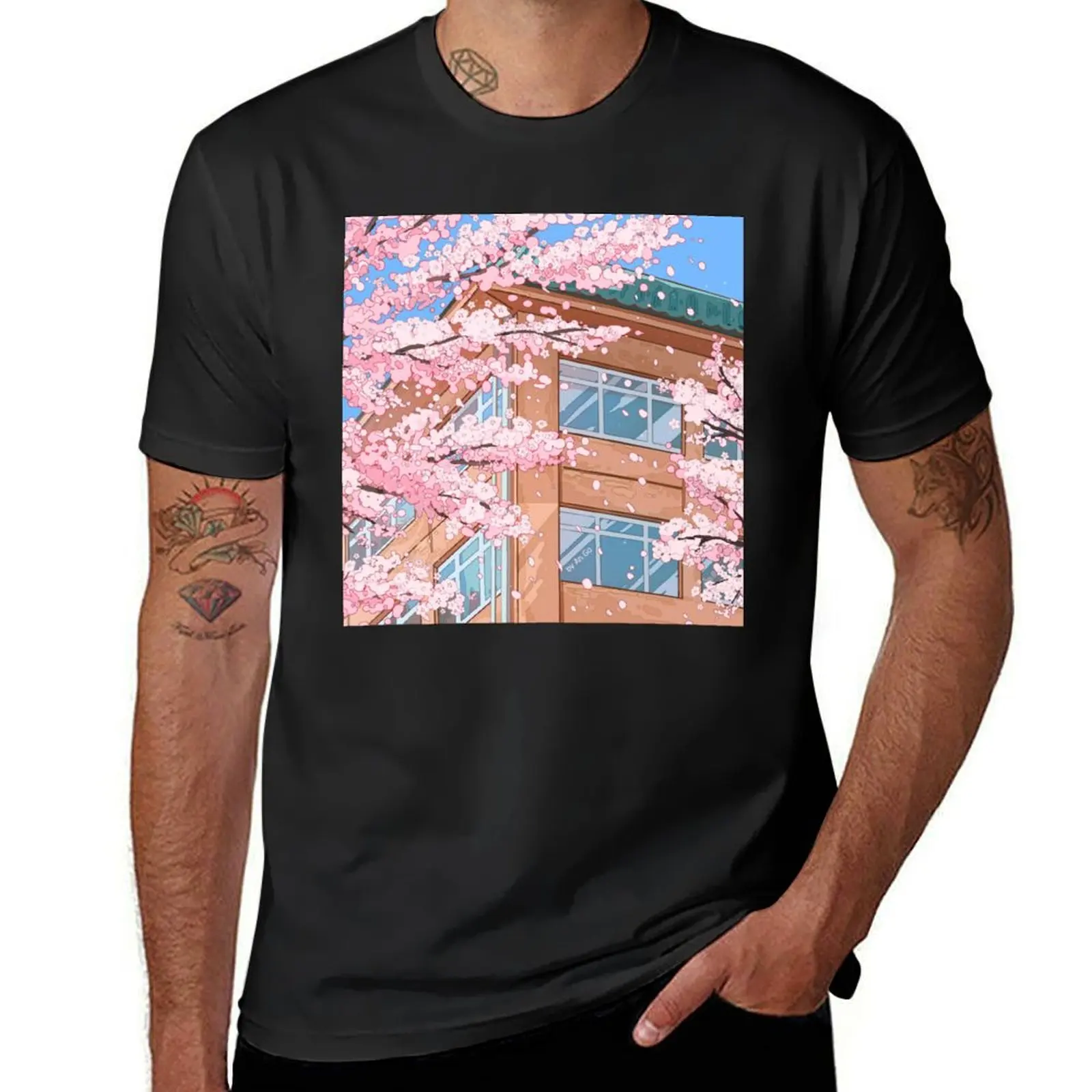 

Japanese high school and cherry blossom blossom T-Shirt cute clothes summer top fruit of the loom mens t shirts