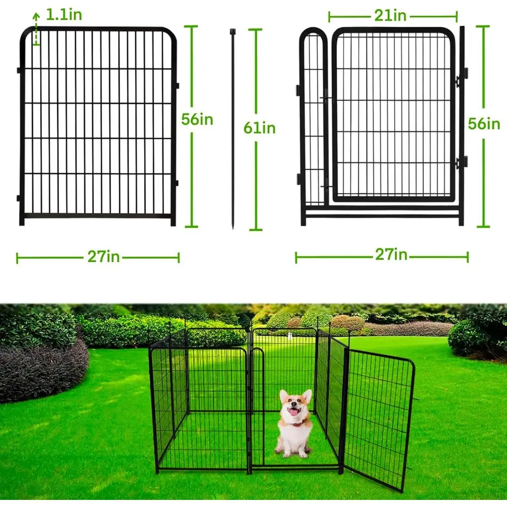 Tall Garden Fences and Borders, 56in High Dog Fence, 6 Panels Total 13.3 ft Long, Gate 21 inches Wide with Low Sills.