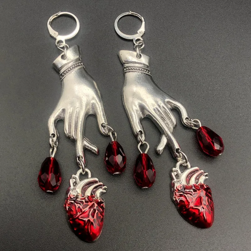 New retro drop ruby hand earrings for Halloween fashion exaggeration earrings for Europe and the United States