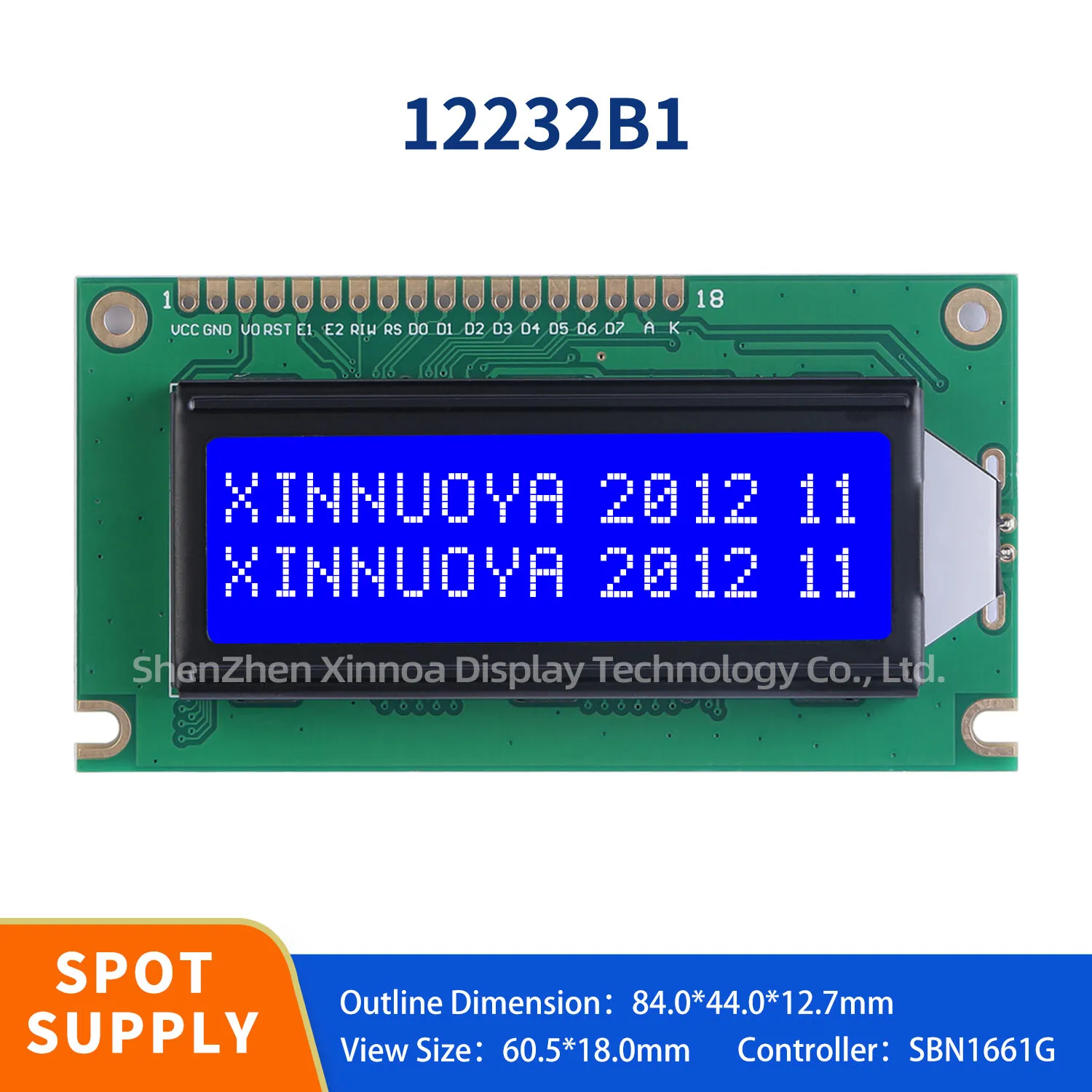 Blue mode 12232 84x44mm 122x32 LCM SBN1661G 12232 LCD Display Screen Module Graphics Panel 18 PIN Compatible with LCM12232B1