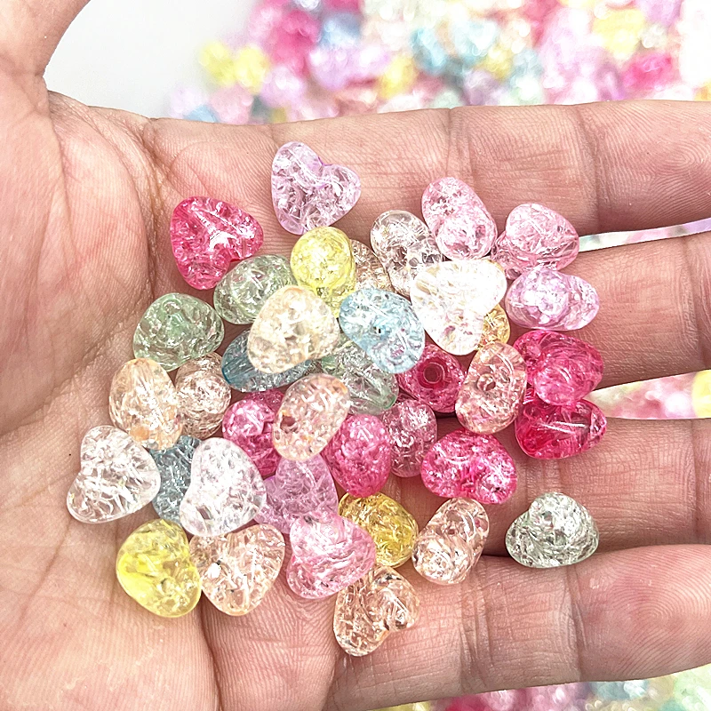 30pcs/lot 10mm Heart Shape Acrylic Crackle Beads Loose Spacer Beads for Jewelry Making Diy Handmade Bracelets Hair Accessories