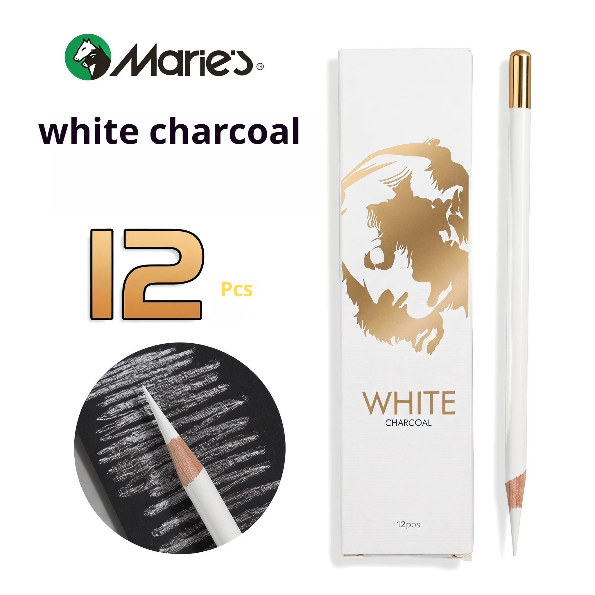 

Marie's 12pcs White Highlight Charcoal Pencils, Suitable for Brightening Highlights, Drawing on Dark Paper, Sketching