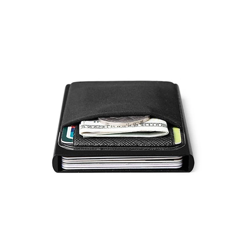 Porte-cartes élastique automatique en aluminium pour hommes, boîte carrée anti-vol pour cartes bancaires, fente multi-cartes avec porte-cartes de couverture