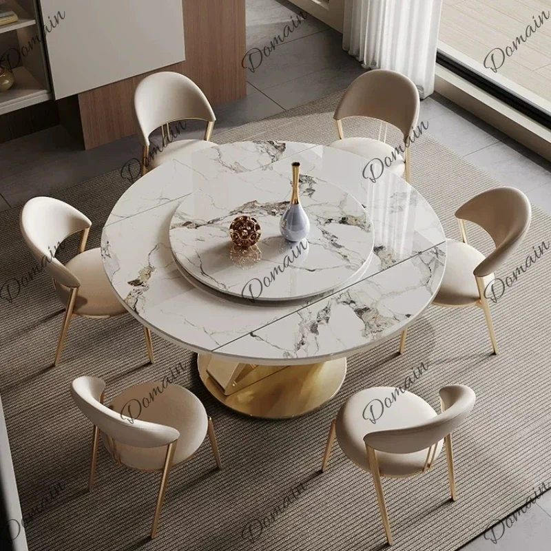 X Modern Simple Folding Retractable Round Dining Table Light Luxury Household Rock Slab Dining Tables And Sets Combination Plian
