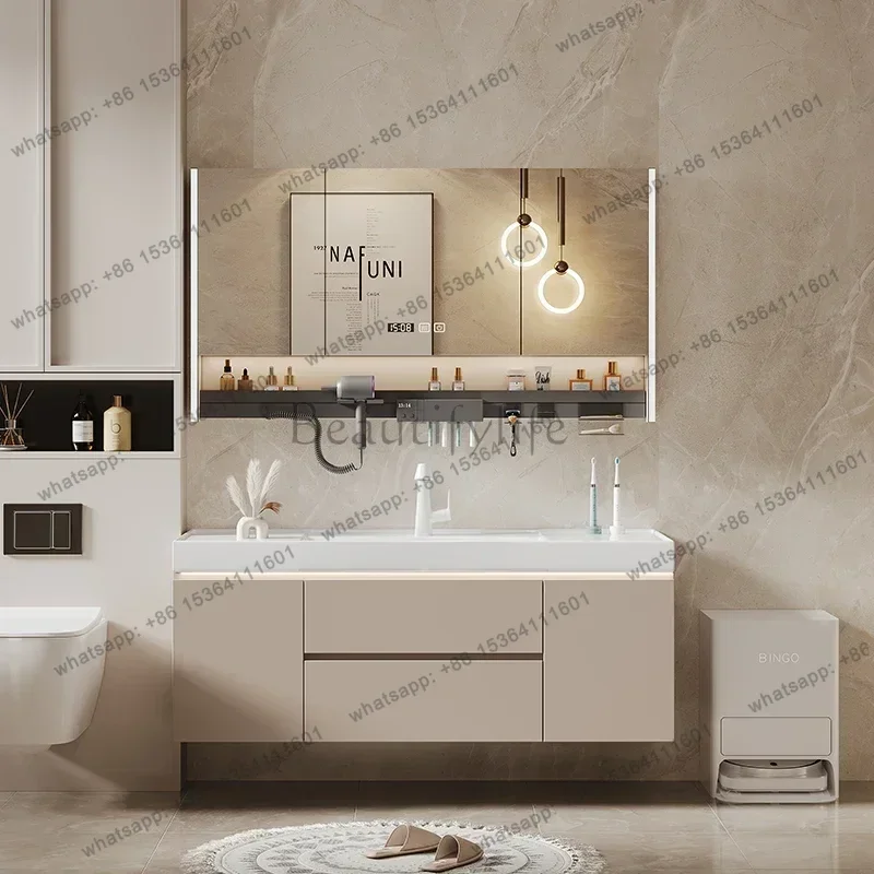 YJ Nordic Aluminum Bathroom Mirror Modern Simple Fashion Ceramic Bathroom Cabinet Vanity Combo Home Furniture Мебель Для Ванной