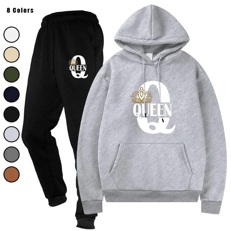 

Men Tracksuit 2 Pieces Sets Drawstring Pants Autumn Sportwear Hooded Male Hoodies Running Sportswear