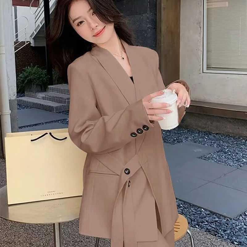 

Women's Spring Autumn New Casual Suit Jacket Matching Set Korean Elegant Loose Blazers Wide Leg Pants Two Piece Female Clothing