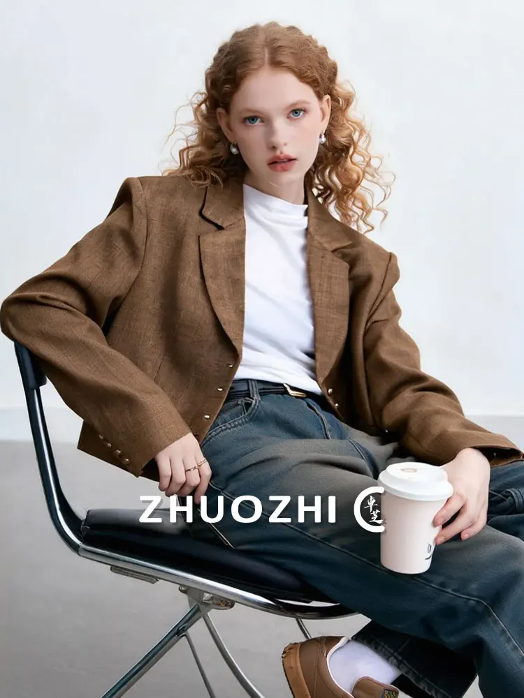 

Женское зимнее пальто Zhuo Chi в стиле ретро с воротником-стойкой, широкими плечами, прямым кроем, для повседневной носки