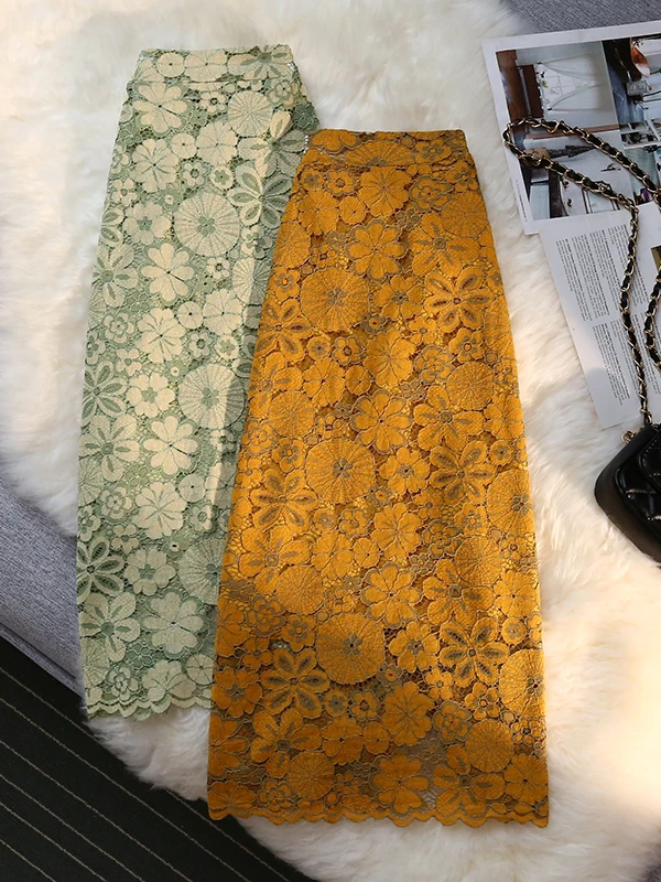 

Юбка-русалка с завышенной талией, облегающая, с кружевным разрезом, из полиэфирного волокна, А-силуэт, для женщин 25-29 лет