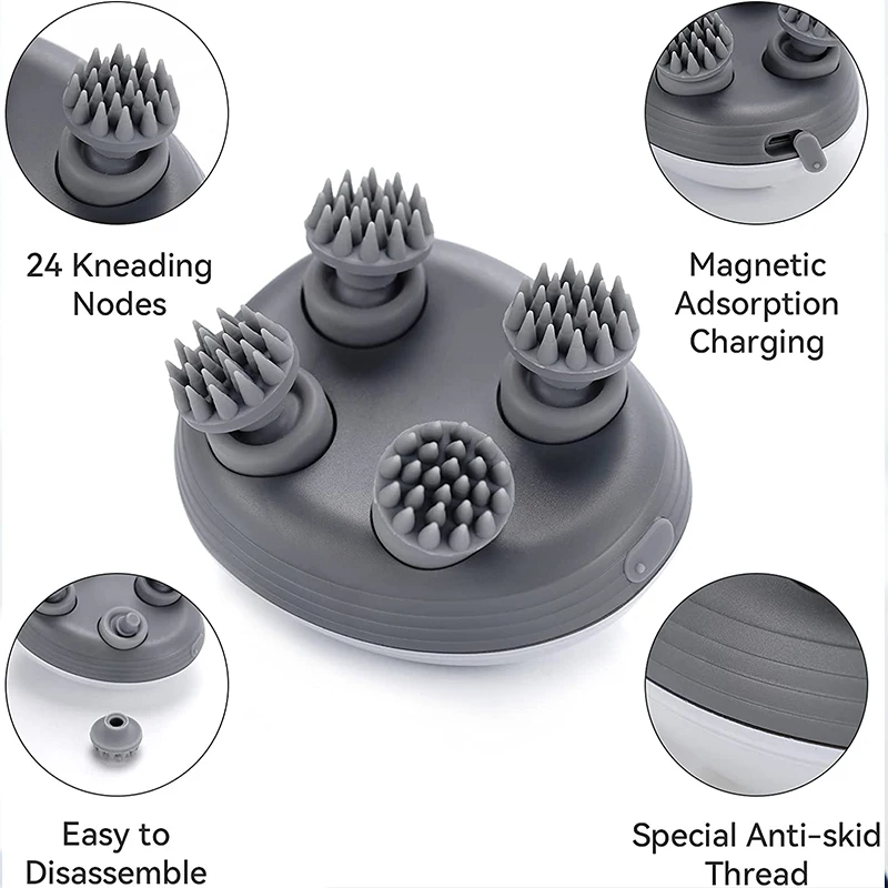 USB Rechargeable Electric Scalp Massager, Deep Tissue Kneading Head Massager for Shoulder Neck Body Relaxation, Ideal Health Car