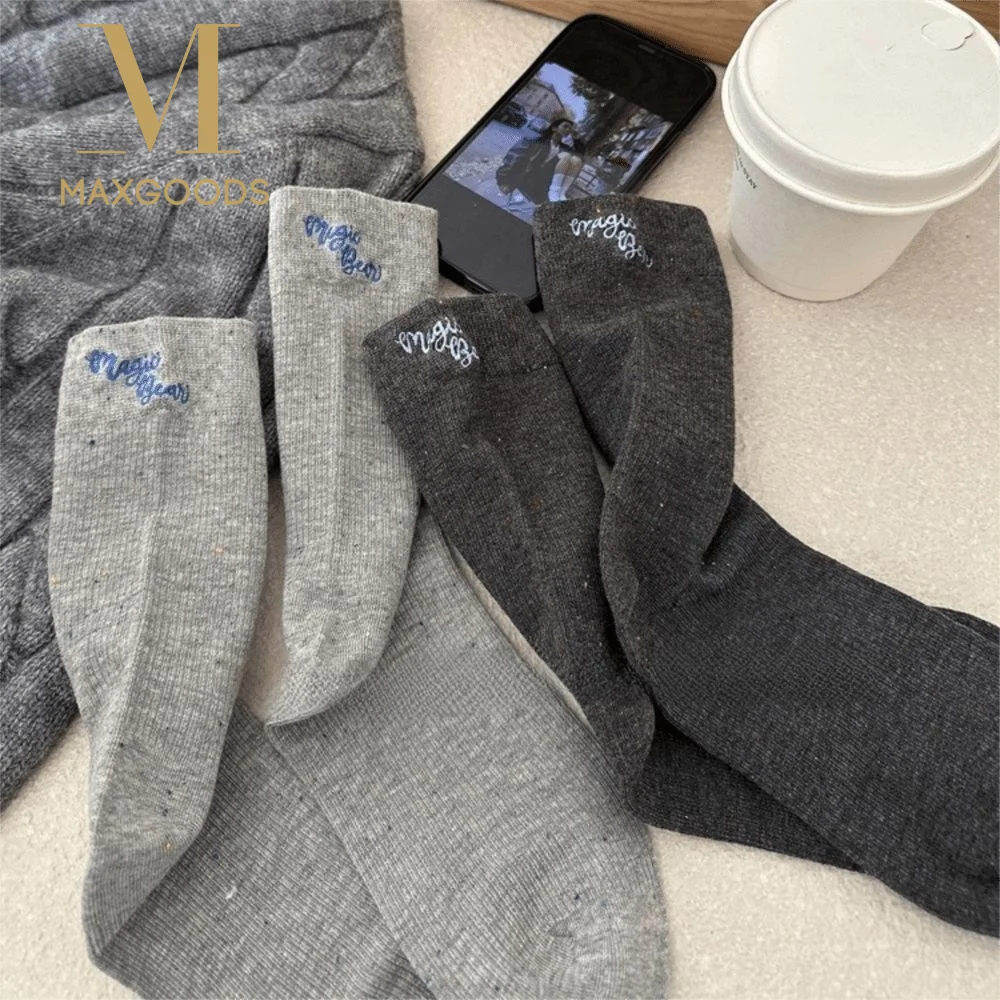 

New Letter Embroidery Socks Sweat Absorption Casual Mid Tube Socks Breathable Socking for Women
