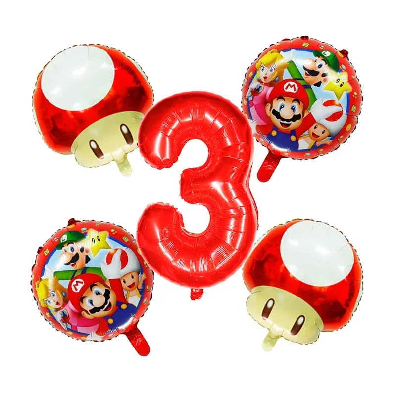 5Pcs/set Super Mario Bros Red Number Ballon Set Cute Anime Figure Balloons Kids Birthday Party Supplies Room Decor Decoration