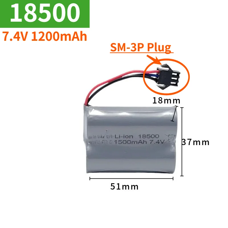 18500 7.4V 1200mAh 2S Li-ion Battery Pack with SM-4P / SM-3P Plug for RC Toy Car Flashlight