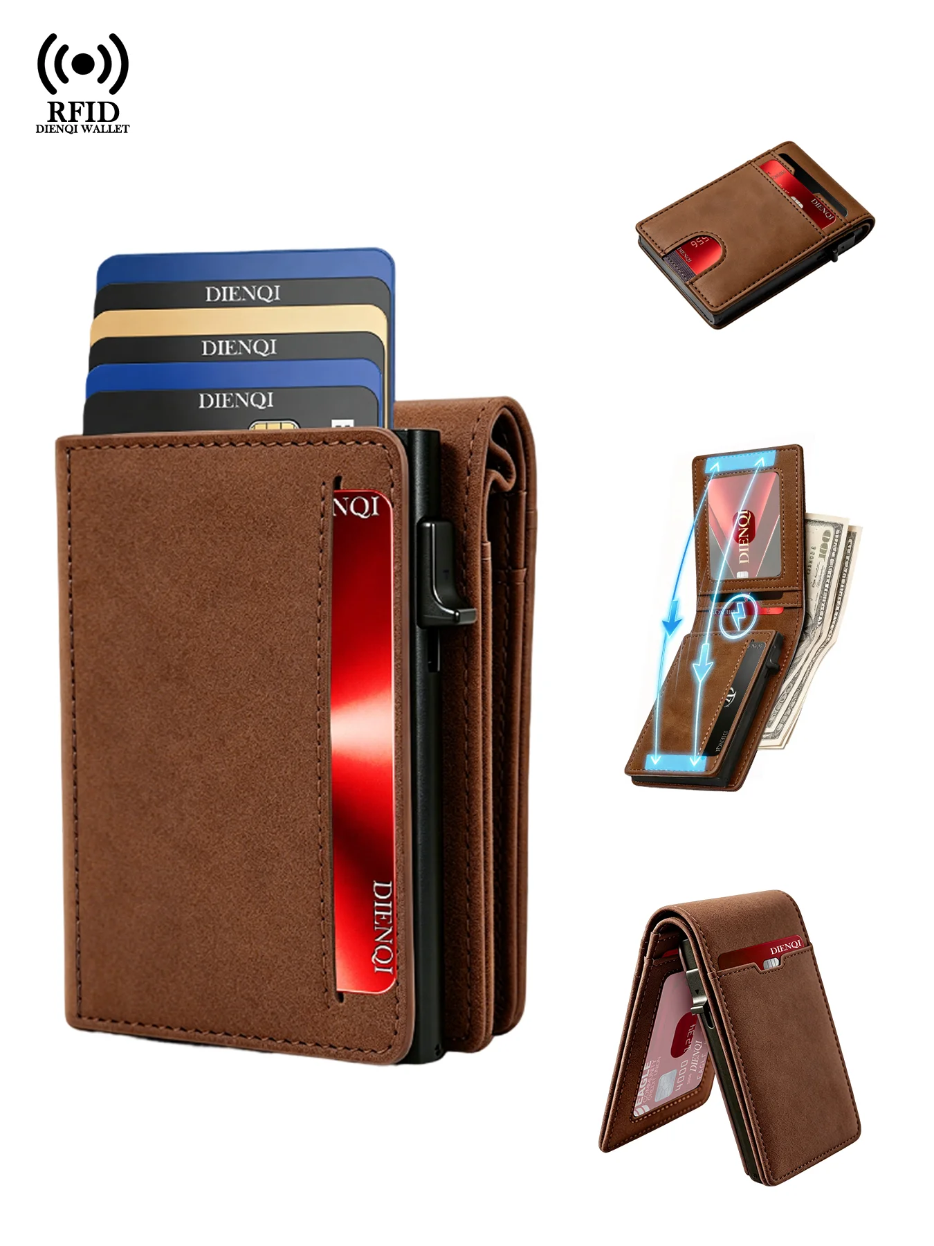 Men’s Magnetic Wallet Coin Purses RFID Blocking Bank Credit Card Holder Purses Clutch Bag Slim Smart Wallets Man Mini Card Case