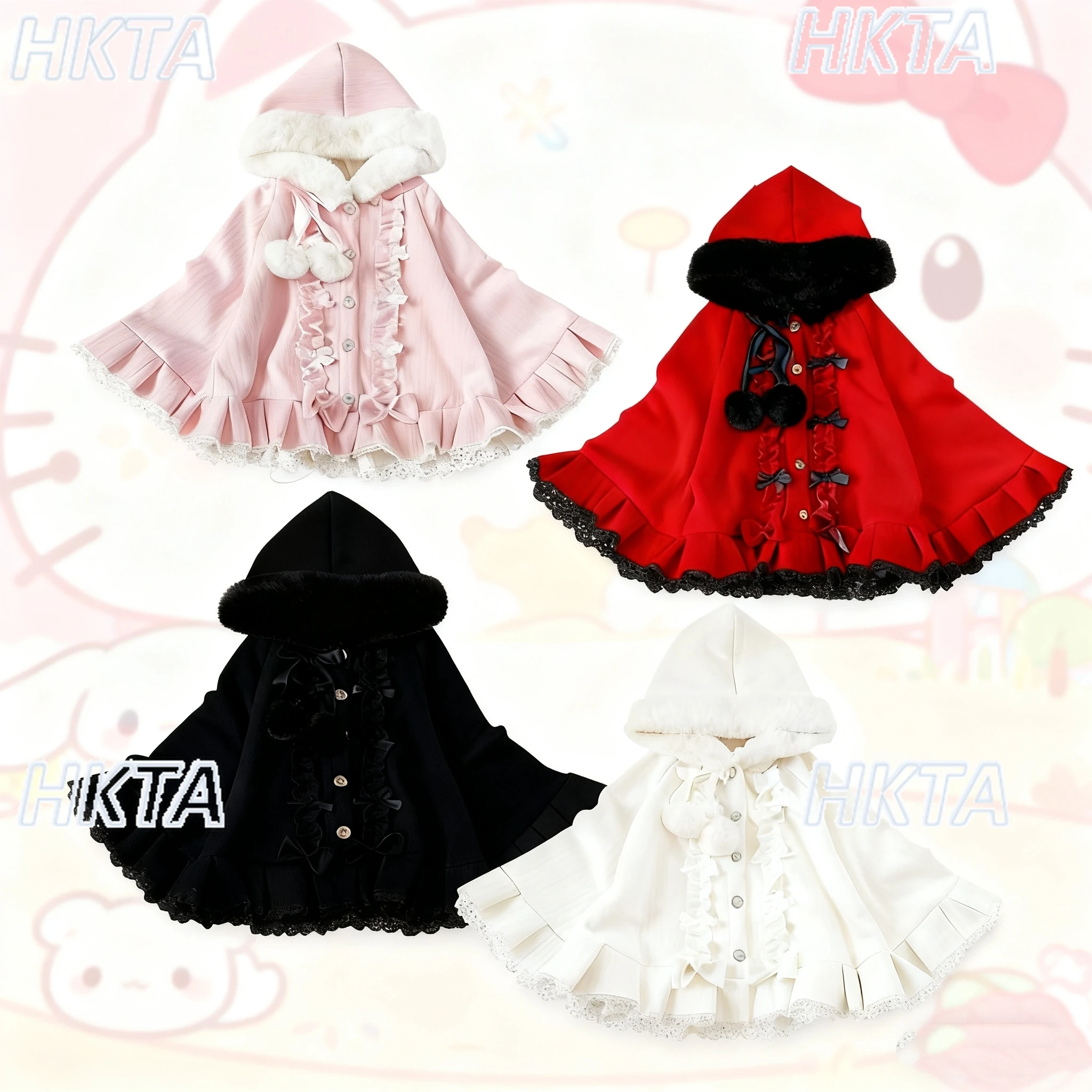 

Осень-зима, новое милое пальто в стиле Лолиты для девочек, накидка, милая накидка с помпоном, флисовая куртка с капюшоном в стиле Лолита JK, верхняя одежда, плащ, шаль, куртка