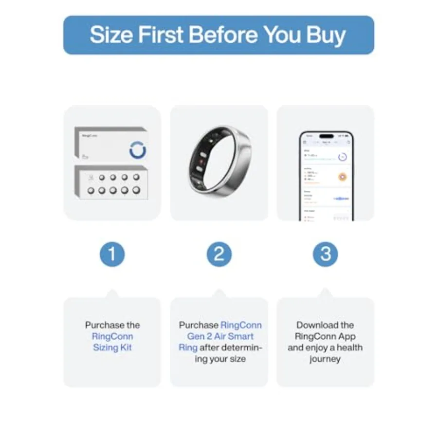 Gen 2 Air, Ultra-Thin AI Smart Ring, -Day Battery Life, Fitness/Sleep/Stress/HR Tracker for WomenandMen, No App Fee for Standar