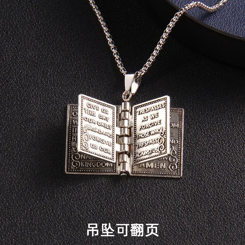 Book Cross Necklace Versatile for Men Women Flip Page Hanging Chain Fashion Collarbone Chain Personalized Necklace Accessories