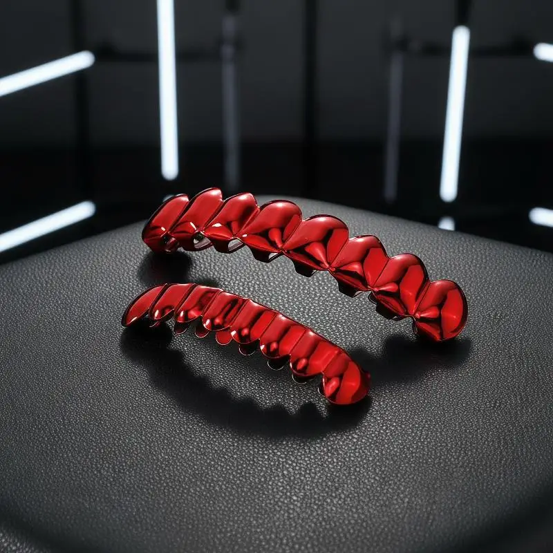 Rotes Spiegel-Hip-Hop-Grillz-Set 8 Zähne Oben und Unten Grills Y2K Party Cosplay Zähne Halloween-Schmuck für Männer und Frauen – Detail 6